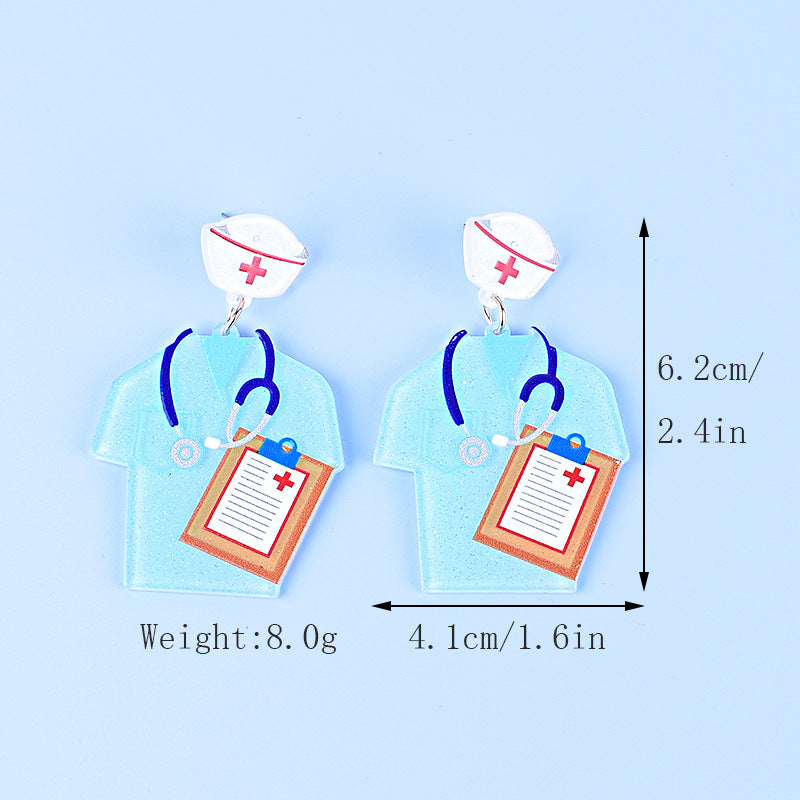 Wholesale Nurses' Day Pink Blue Nurse Uniform Nurse Cap Stethoscope Nurse Syringe Earrings